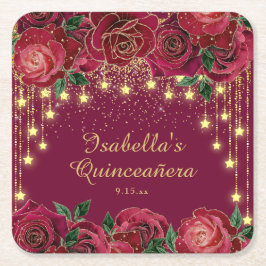 Porta-copo De Papel Quadrado Luz de Corda Dourada Rosa Vermelha Estrelas Quince