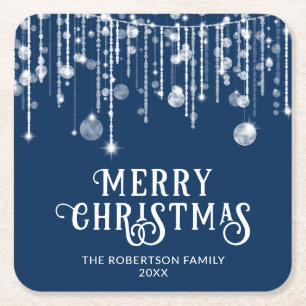 Porta-copo De Papel Quadrado Luzes de Corda Azul Marinho Natal Festa