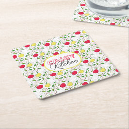 Porta-copo De Papel Quadrado Maçã Vermelho Amarelo Verde Fruta Arte Gráfica Mod
