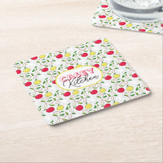 Porta-copo De Papel Quadrado Maçã Vermelho Amarelo Verde Fruta Arte Gráfica Mod