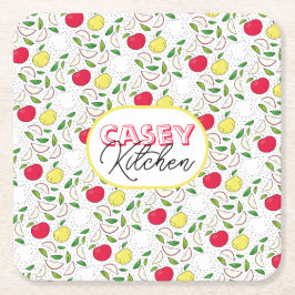 Porta-copo De Papel Quadrado Maçã Vermelho Amarelo Verde Fruta Arte Gráfica Mod
