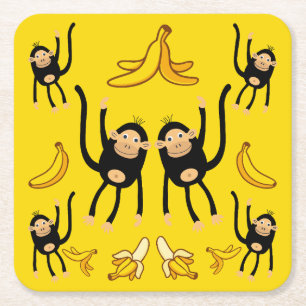 Porta-copo De Papel Quadrado Macaco Cinto E Impressão De Banana