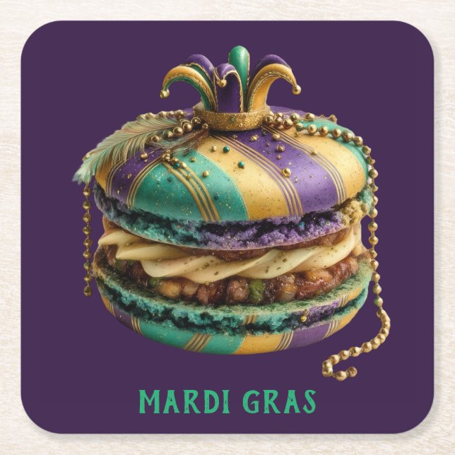Porta-copo De Papel Quadrado Macaron Real Mardi Gras (Frente)