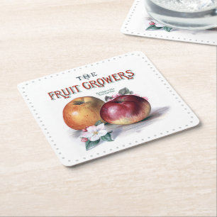 Porta-copo De Papel Quadrado Maçãs Vintage com Flores Os Produtores De Frutas