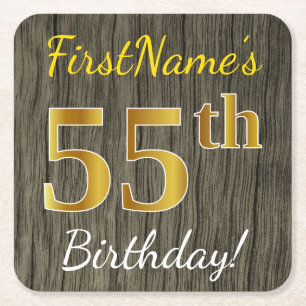 Porta-copo De Papel Quadrado Madeira Faux, Faux Dourado 55.o aniversário + nom