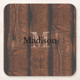 Porta-copo De Papel Quadrado Madeira russa castanha velha monograma