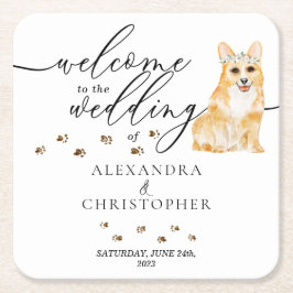 Porta-copo De Papel Quadrado Mãe de cachorro Corgi Bem-vindo ao casamento