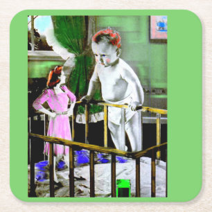 Porta-copo De Papel Quadrado Mãe dos anos 40 e seu bebê gigante