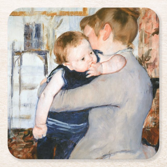 Porta-copo De Papel Quadrado Mãe e Criança, Mary Cassatt (Frente)