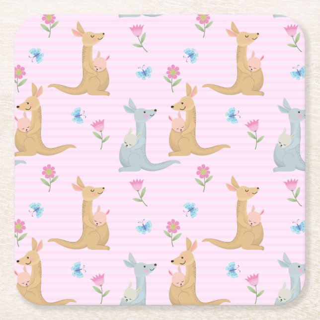 Porta-copo De Papel Quadrado Mães Canguru e Bebês (Frente)