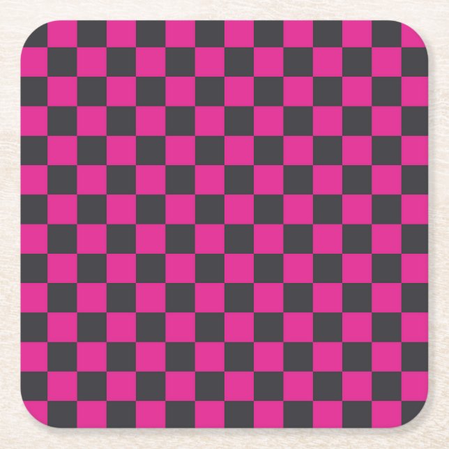 Porta-copo De Papel Quadrado Magenta and smoke checkerboard pattern (Frente)