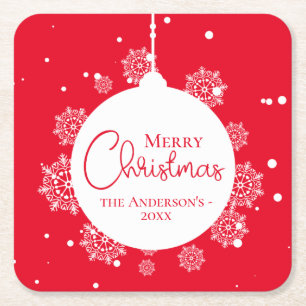 Porta-copo De Papel Quadrado Magenta Enfeites de natal de Caligrafia Moderna