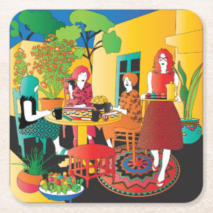 Porta-copo De Papel Quadrado Mah Jongg Adobe Porta copos