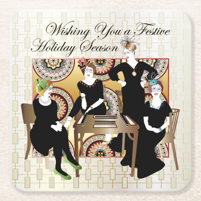 Porta-copo De Papel Quadrado Mah Jongg Festivo (Frente)