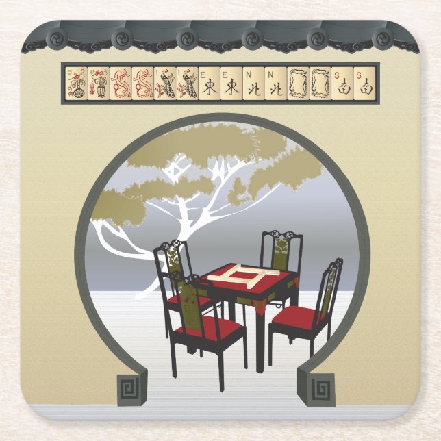 Porta-copo De Papel Quadrado Mah Jongg Garden Porta copos (Frente)