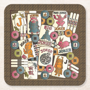 Porta-copo De Papel Quadrado Mah Jongg Jokers