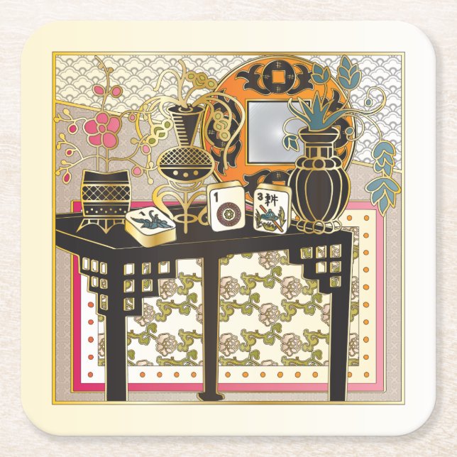 Porta-copo De Papel Quadrado Mah Jongg Mesa (Frente)