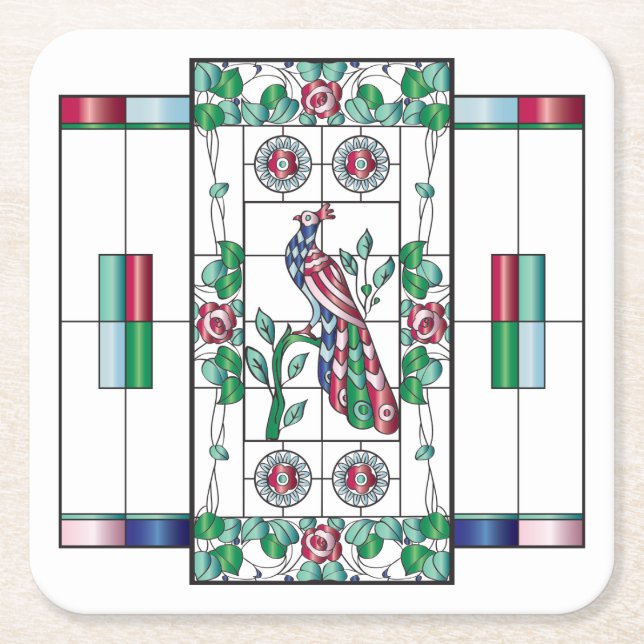 Porta-copo De Papel Quadrado Mah Jongg - Porta copos de vidro travado (Frente)