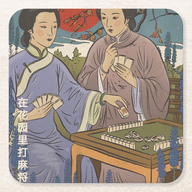 Porta-copo De Papel Quadrado Mahjong (Frente)