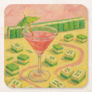 Porta-copo De Papel Quadrado Mahjong Chic Pintura Cocktail