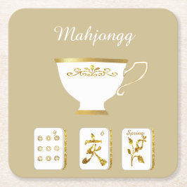 Porta-copo De Papel Quadrado Mahjong Tiles and Teacup Paper Coaster