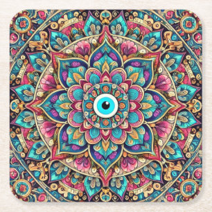 Porta-copo De Papel Quadrado Mandala com olho gordo