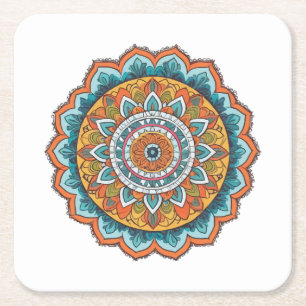 Porta-copo De Papel Quadrado mandala de várias cores