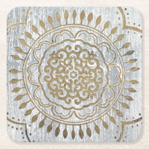 Porta-copo De Papel Quadrado Mandala Dourado Design