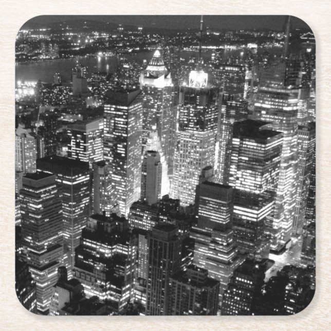 Porta-copo De Papel Quadrado Manhattan Nova Iorque Night Black & White (Frente)