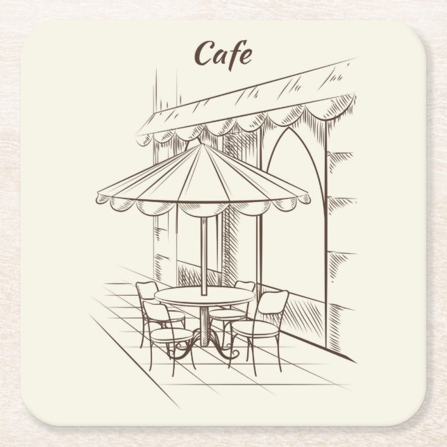 Porta-copo De Papel Quadrado Mão Drawn Street com Café" (Frente)