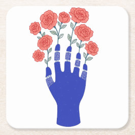 Porta-copo De Papel Quadrado Mão Robótica com Trabalho de arte de Rosa de Bloqu