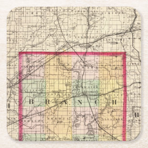 Porta-copo De Papel Quadrado Mapa de Branch County, Michigan