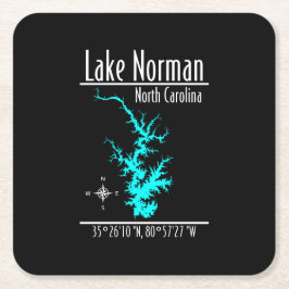 Porta-copo De Papel Quadrado Mapa de Coordenadas do Lago Norman Carolina do Nor