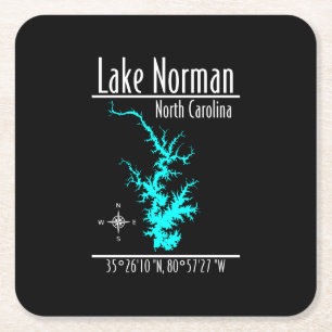Porta-copo De Papel Quadrado Mapa de Coordenadas do Lago Norman Carolina do Nor