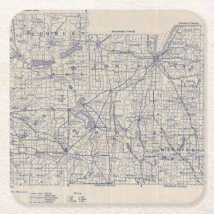 Porta-copo De Papel Quadrado Mapa de estradas 4 da bicicleta de Wisconsin