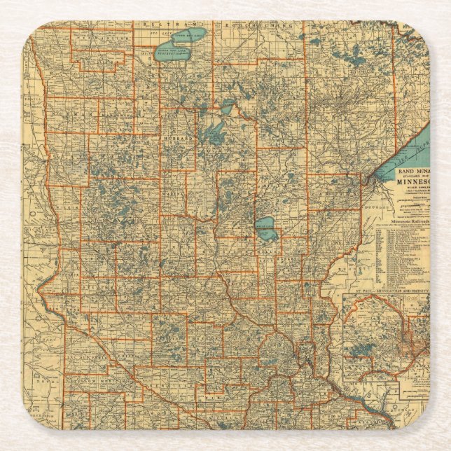 Porta-copo De Papel Quadrado Mapa de estradas de Minnesota (Frente)