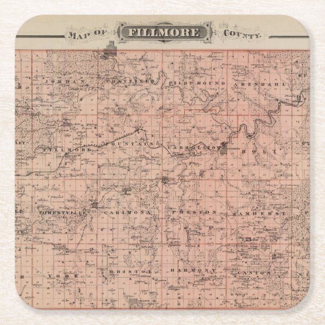 Porta-copo De Papel Quadrado Mapa de Fillmore County, Minnesota (Frente)