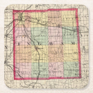 Porta-copo De Papel Quadrado Mapa de Ingham County, Michigan