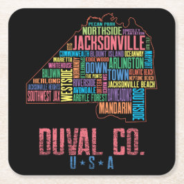 Porta-copo De Papel Quadrado Mapa de Jacksonville Duval County Florida USA