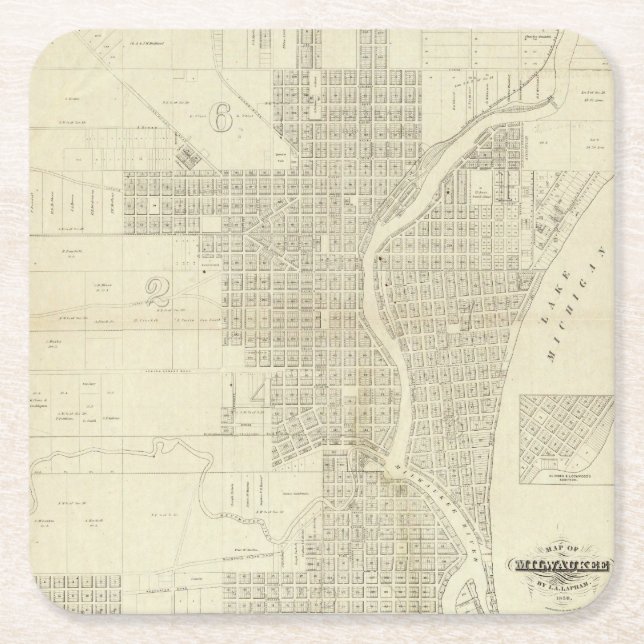 Porta-copo De Papel Quadrado Mapa de Milwaukee (Frente)