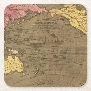 Porta-copo De Papel Quadrado Mapa do atlas colorido da mão de Oceanica