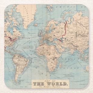 Porta-copo De Papel Quadrado Mapa do mundo na projeção de Mercator