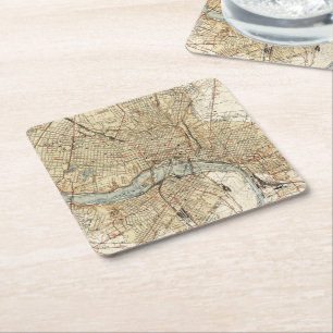 Porta-copo De Papel Quadrado Mapa do vintage de Richmond Virgínia (1934)