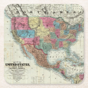 Porta-copo De Papel Quadrado Mapa dos Estados Unidos, Canadá, México