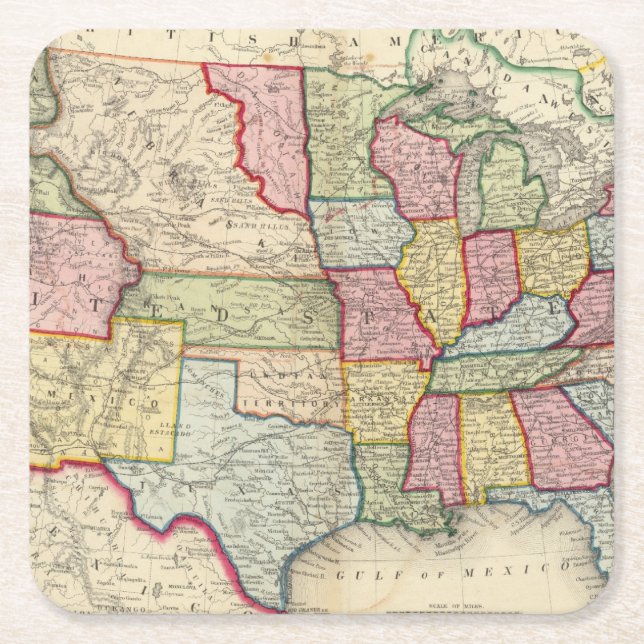 Porta-copo De Papel Quadrado Mapa dos Estados Unidos, e de territórios (Frente)