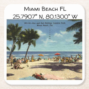 Porta-copo De Papel Quadrado Mapa FL de Miami Beach coordena o estilo de vintag