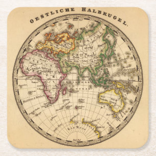 Porta-copo De Papel Quadrado Mapa gravado do hemisfério oriental