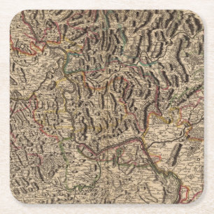 Porta-copo De Papel Quadrado Mapa gravado do vale de Rhine River