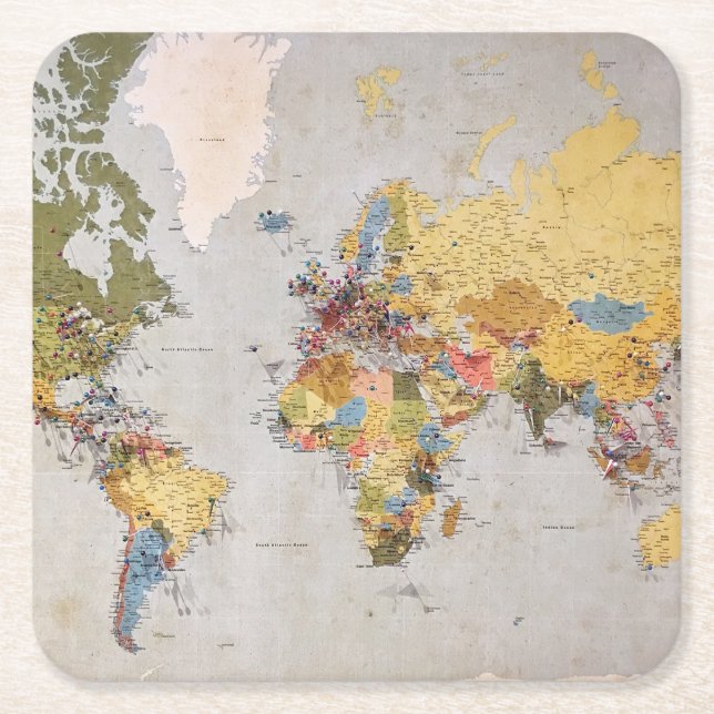 Porta-copo De Papel Quadrado mapa mundial (Frente)