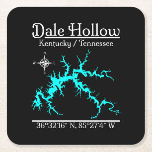Porta-copo De Papel Quadrado Mapa Náutico do Lago Dale Hollow Kentucky Tennesse